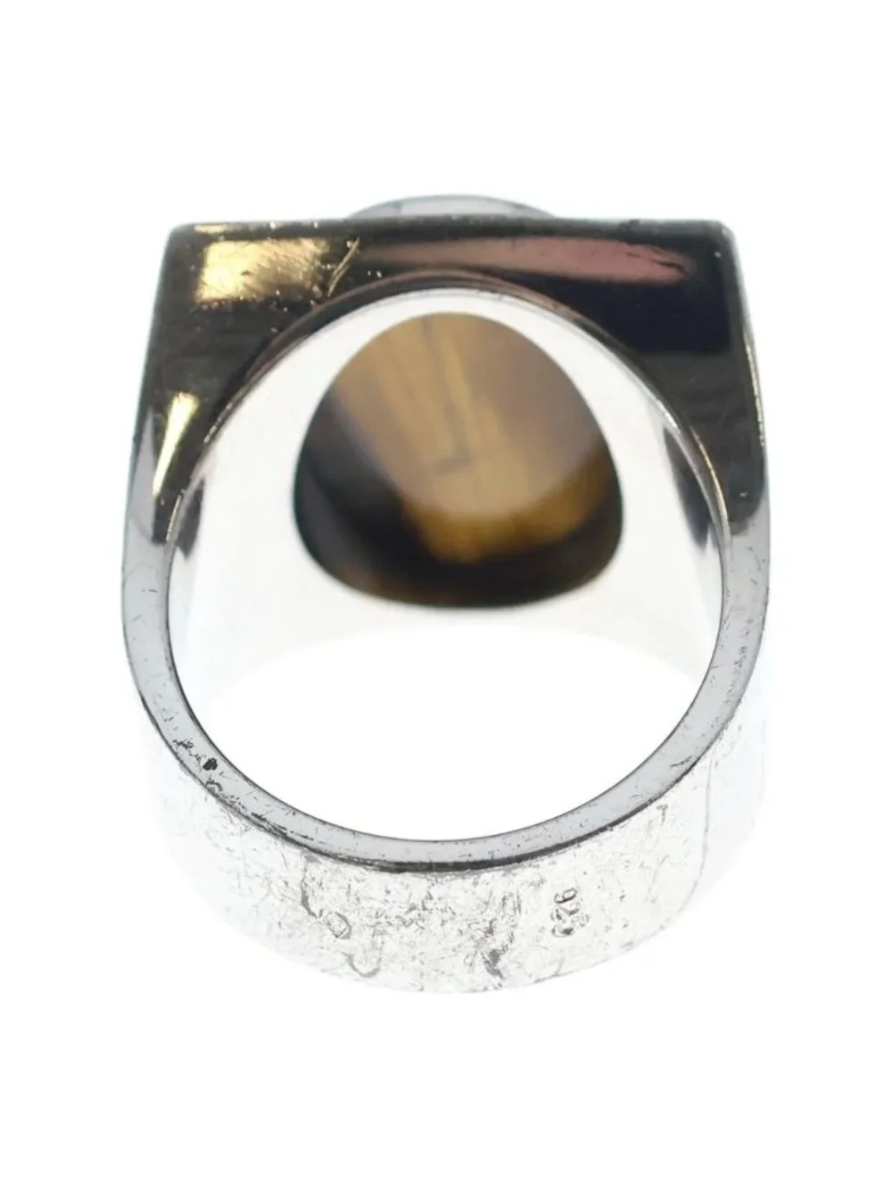 Louis Vuitton Tiger Eye Stone Chevalier Signet Ring Silver
